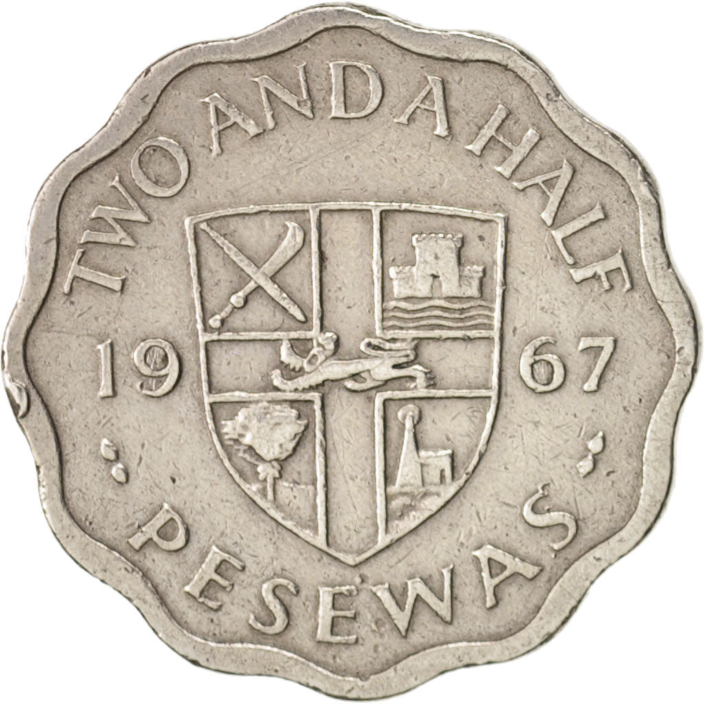 Ghana, 2-1/2 Pesewas, 1967, AU(50-53), Copper-nickel, KM:14