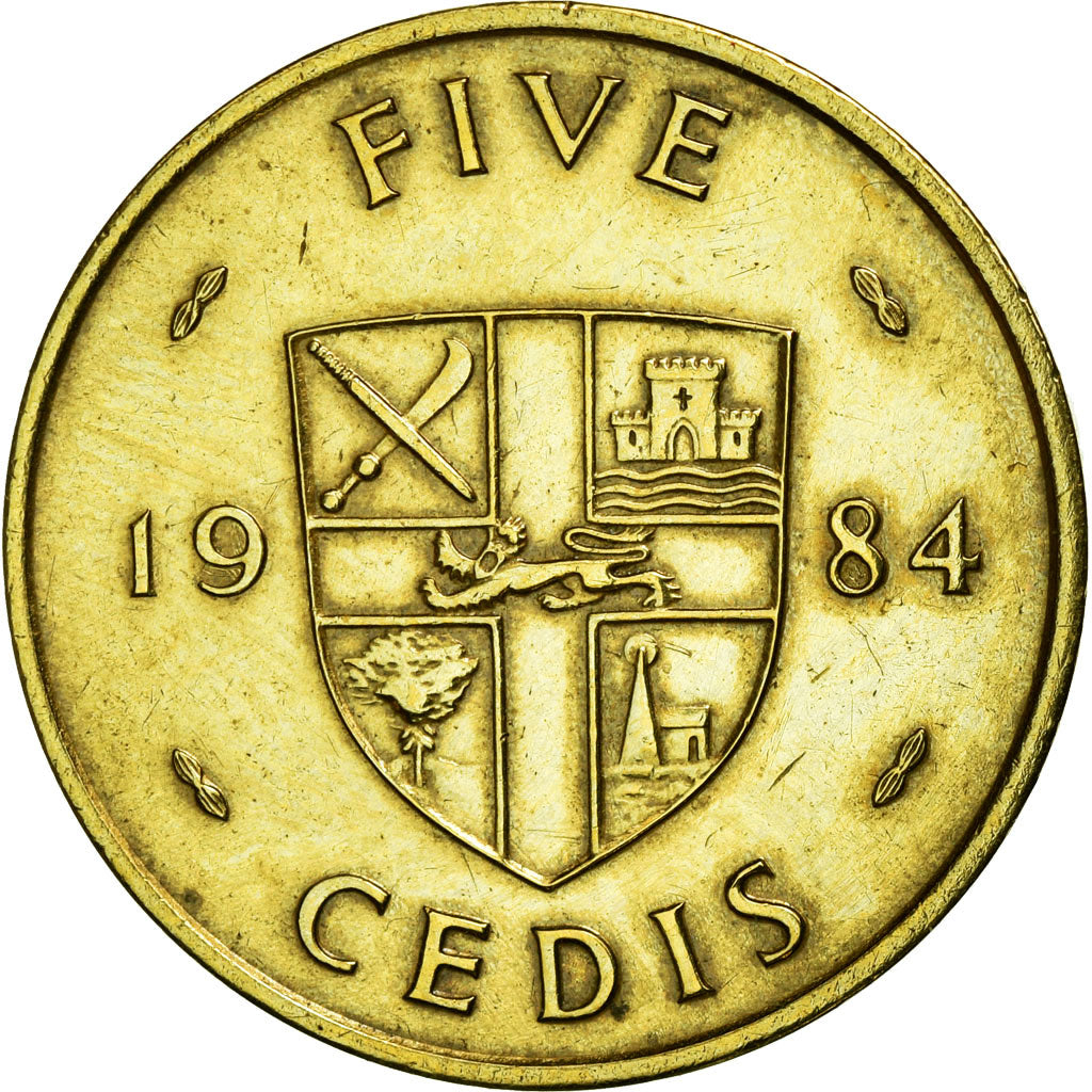 Coin, Ghana, 5 Cedis, 1984, AU(50-53), Brass, KM:26