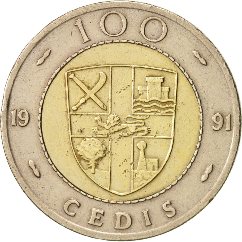 Ghana, 100 Cedis, 1991, AU(50-53), Bi-Metallic, KM:32