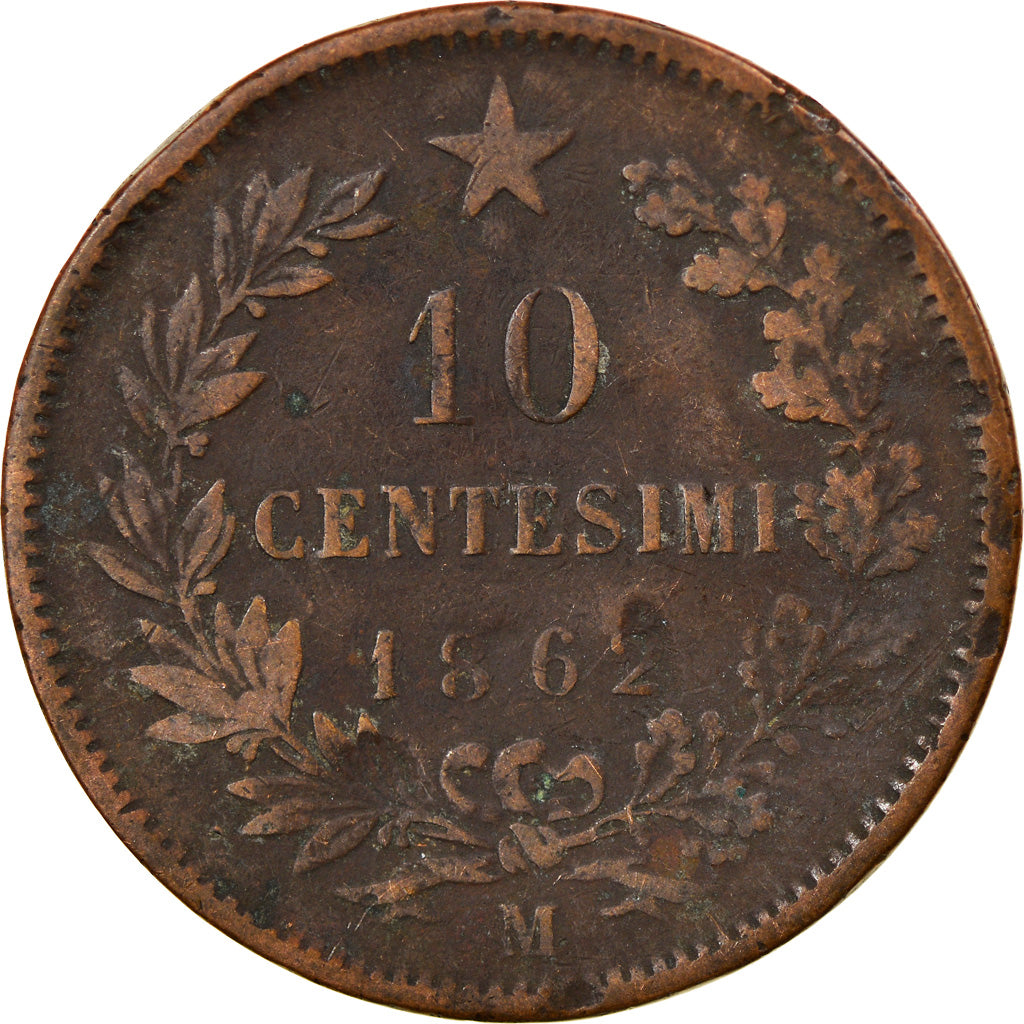Moeda, Itália, Vittorio Emanuele II, 10 Centesimi, 1862, Milan, VF(20-25)