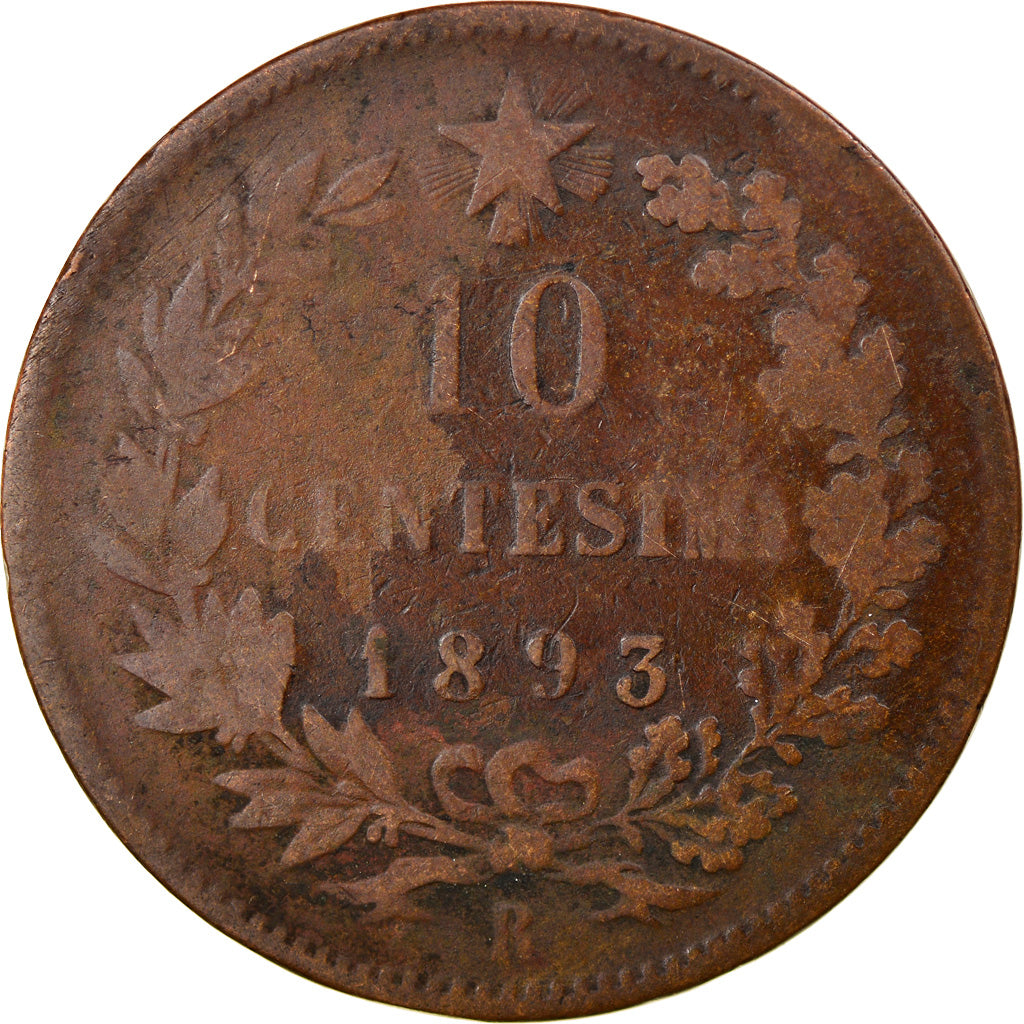 Münze, Italien, Umberto I, 10 Centesimi, 1893, Rome, SGE+, Kupfer, KM:27.2