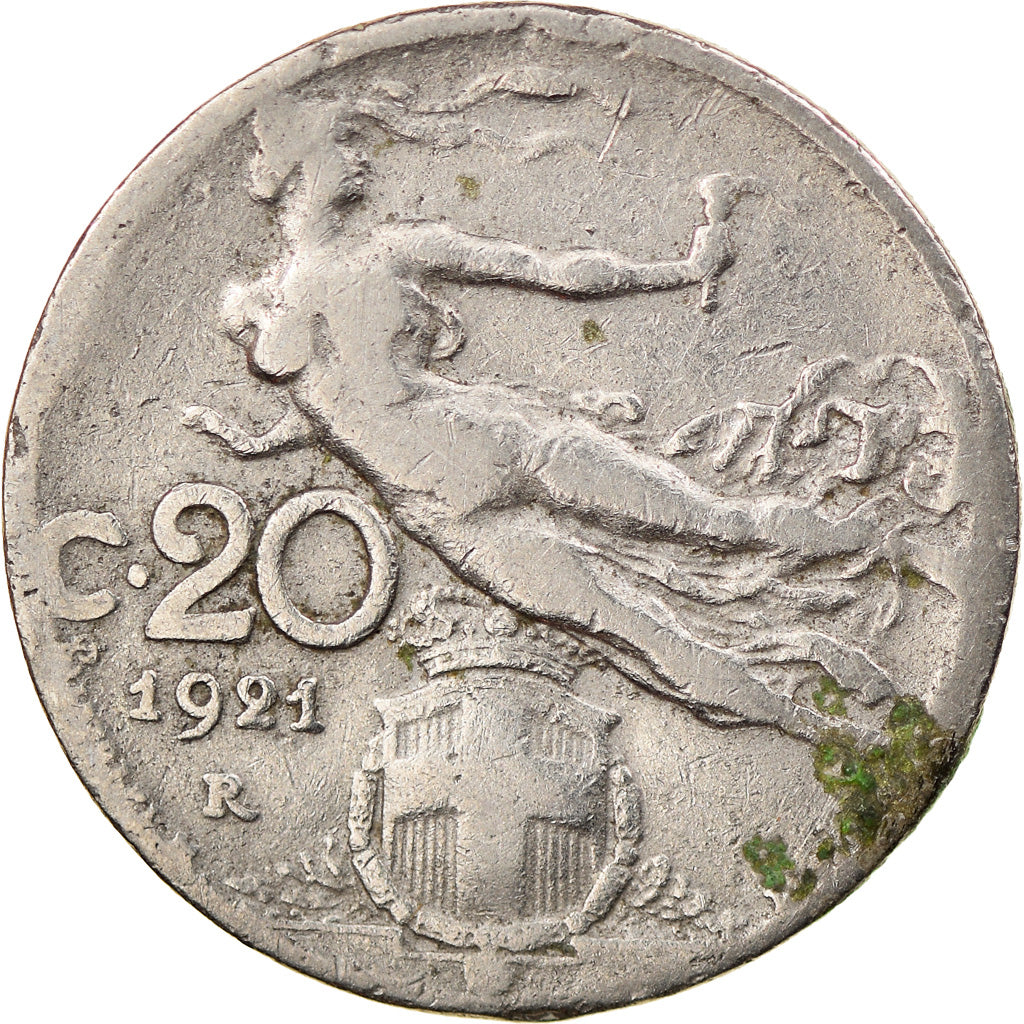 Moneda, Italia, Vittorio Emanuele III, 20 Centesimi, 1921, Rome, BC+, Níquel