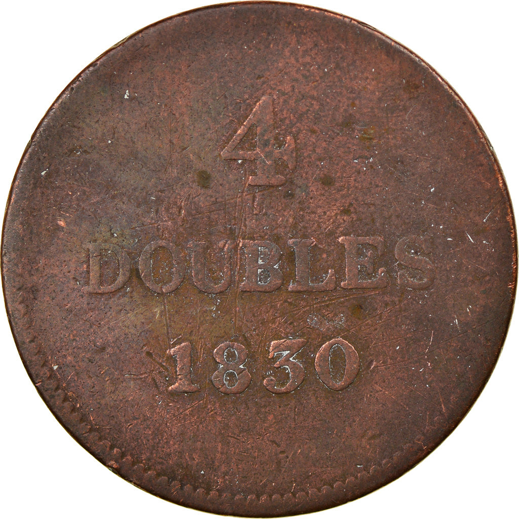 Coin, Guernsey, 4 Doubles, 1830, Heaton, VF(20-25), Copper, KM:2