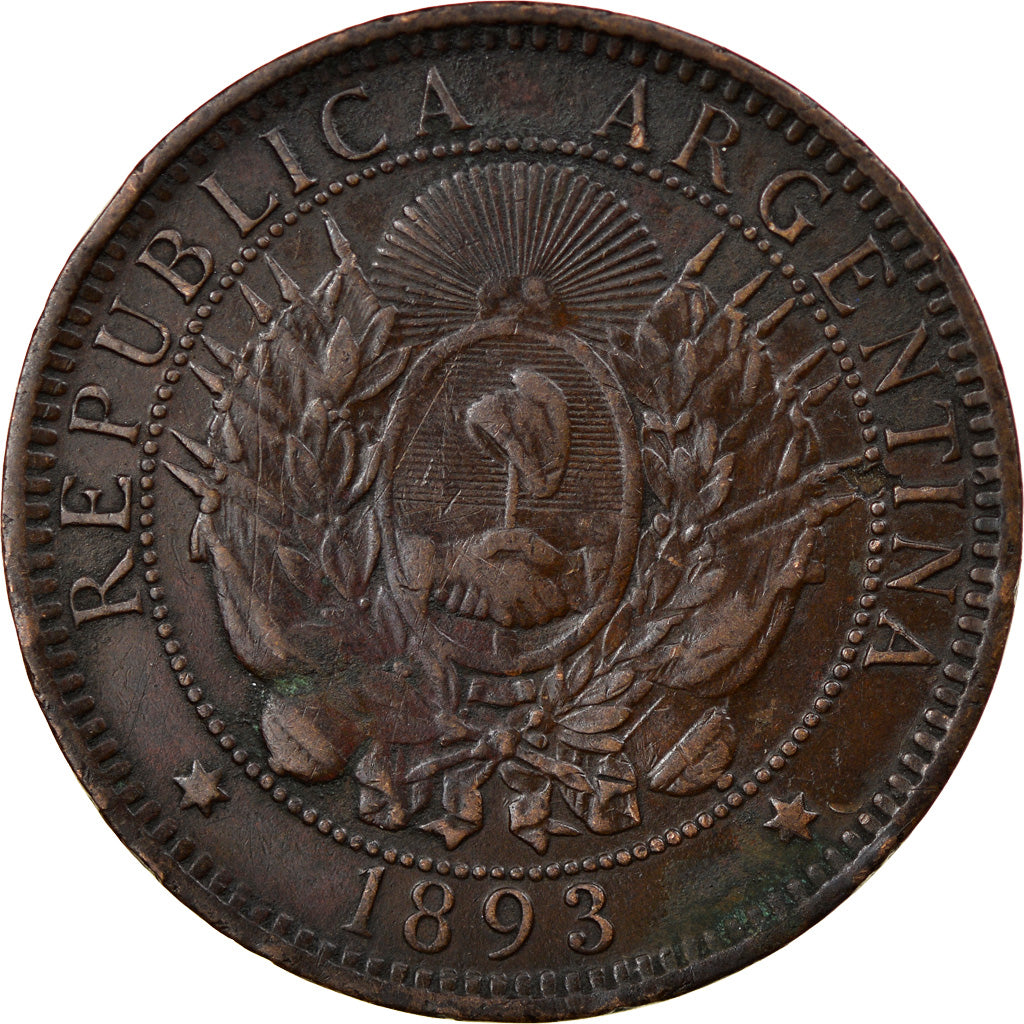 Coin, Argentina, 2 Centavos, 1893, EF(40-45), Bronze, KM:33