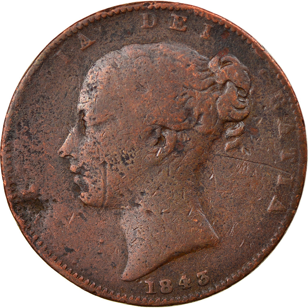 Coin, Great Britain, Victoria, Farthing, 1843, VF(20-25), Copper, KM:725