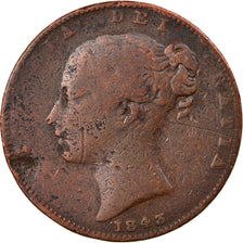 Coin, Great Britain, Victoria, Farthing, 1843, VF(20-25), Copper, KM:725