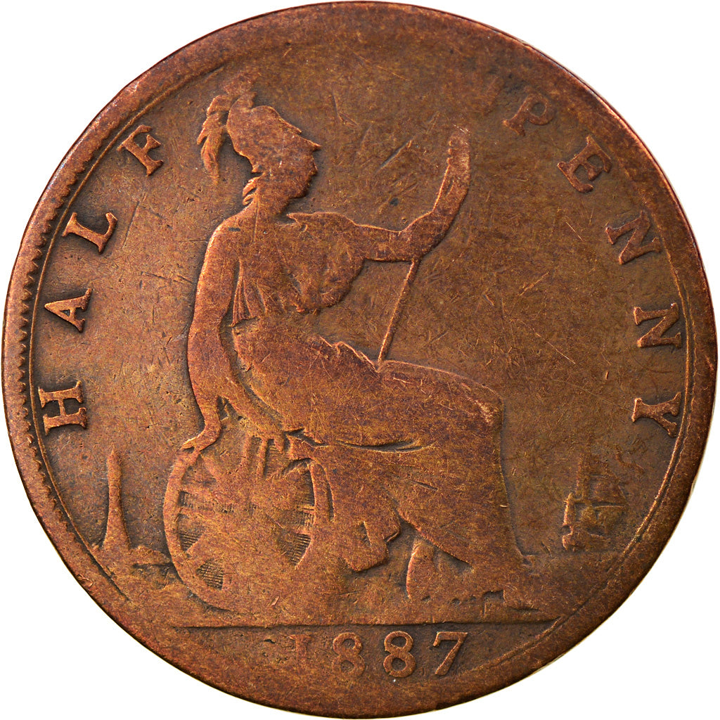 Coin, Great Britain, Victoria, 1/2 Penny, 1887, F(12-15), Bronze, KM:754