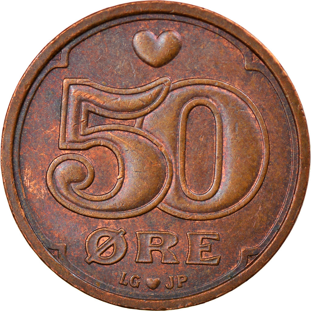 Moneta, Danimarca, Margrethe II, 50 Öre, 1997, Brondby, BB, Bronzo, KM:866.2