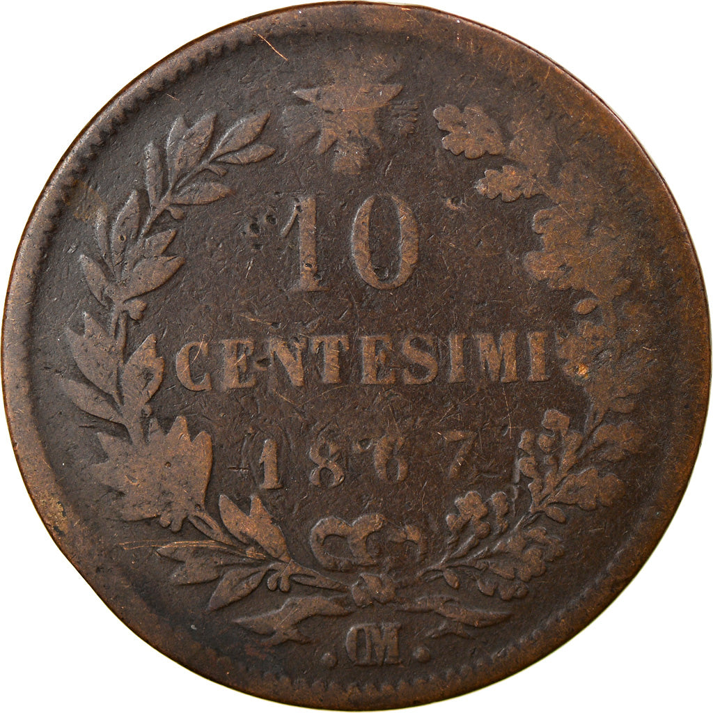 Munten, Italië, Vittorio Emanuele II, 10 Centesimi, 1867, Strasbourg, FR