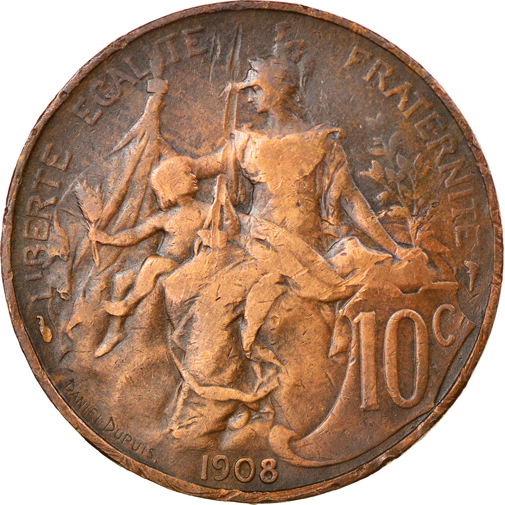Monnaie, France, Dupuis, 10 Centimes, 1908, Paris, TB+, Bronze, Gadoury:277