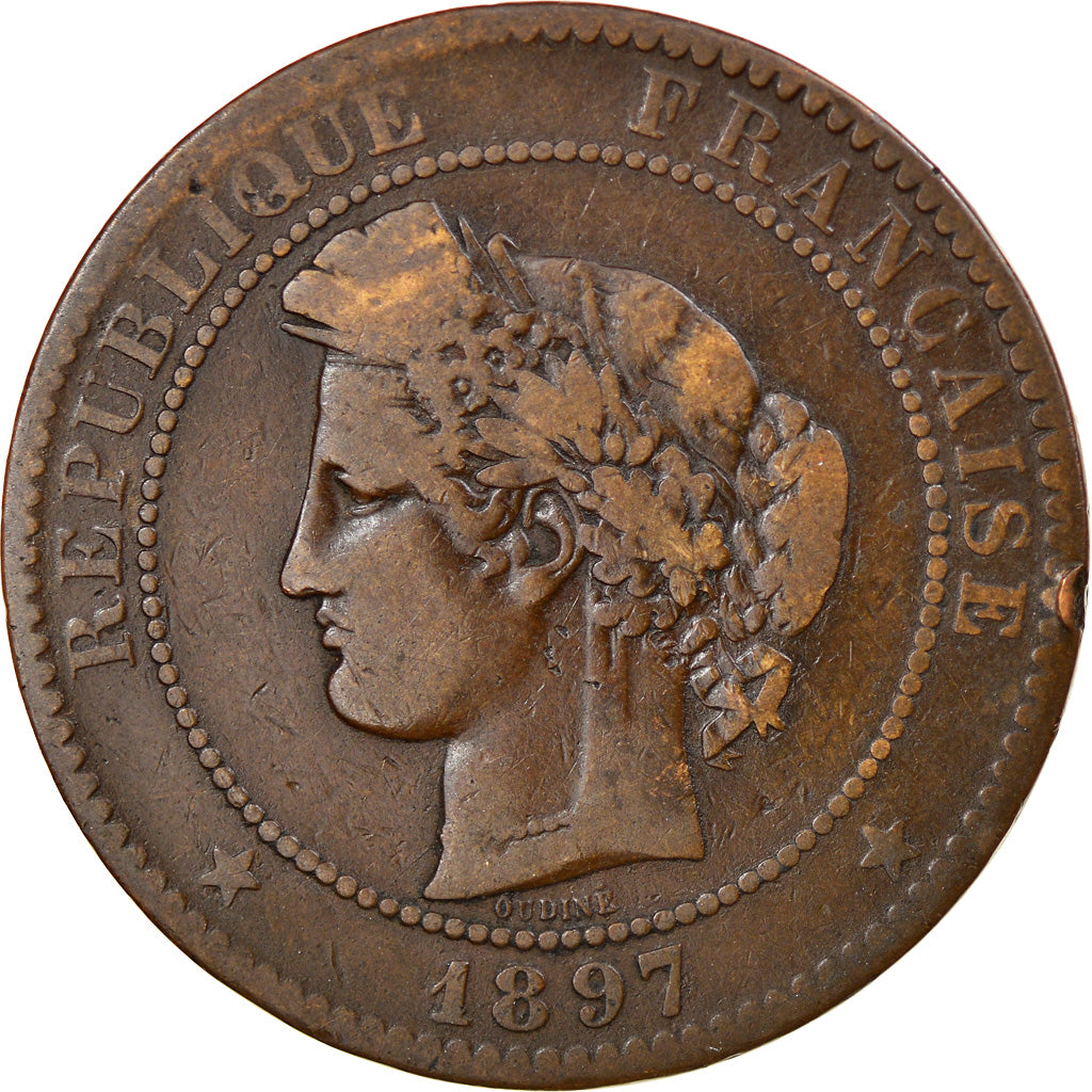 Moneta, Francia, Cérès, 10 Centimes, 1897, Paris, BB, Bronzo, KM:815.1