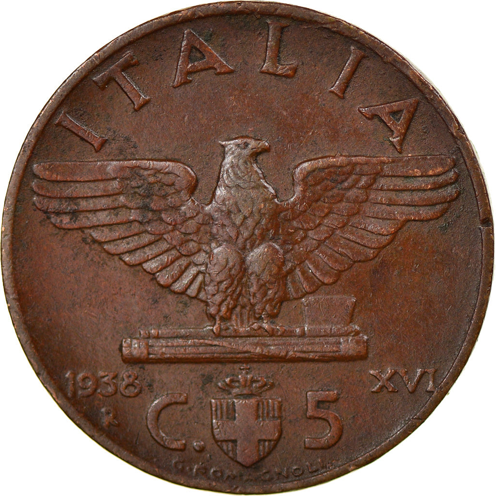 Coin, Italy, Vittorio Emanuele III, 5 Centesimi, 1938, Rome, AU(55-58), Bronze