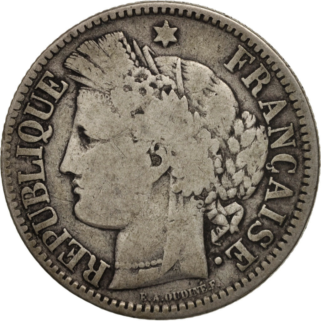 Moneta, Francia, Cérès, 2 Francs, 1871, Bordeaux, MB+, Argento, KM:816.2