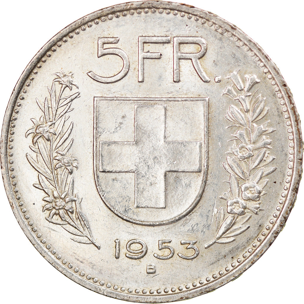 Coin, Switzerland, 5 Francs, 1953, Bern, AU(50-53), Silver, KM:40