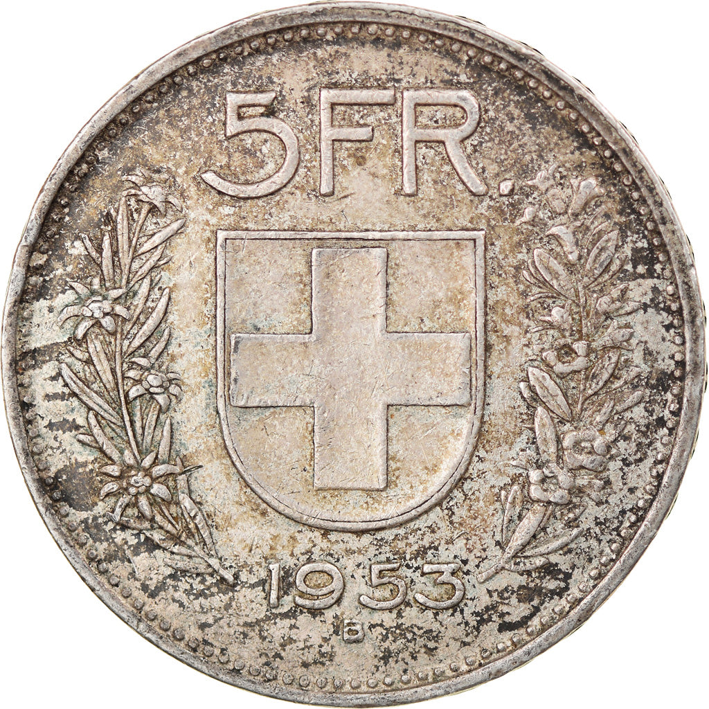 Coin, Switzerland, 5 Francs, 1953, Bern, EF(40-45), Silver, KM:40