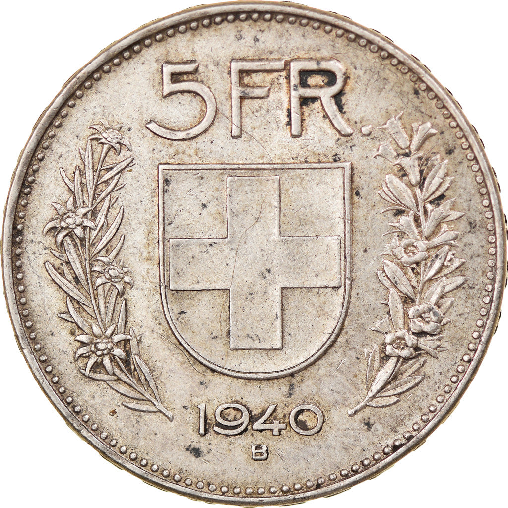 Coin, Switzerland, 5 Francs, 1940, Bern, EF(40-45), Silver, KM:40