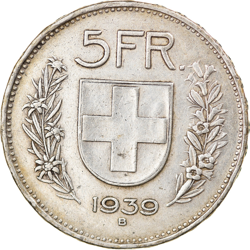 Coin, Switzerland, 5 Francs, 1939, Bern, EF(40-45), Silver, KM:40