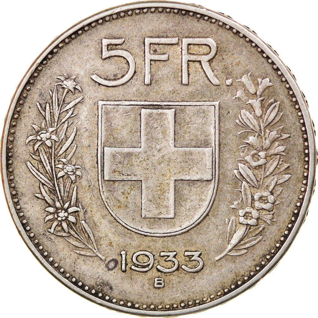 Coin, Switzerland, 5 Francs, 1933, Bern, EF(40-45), Silver, KM:40