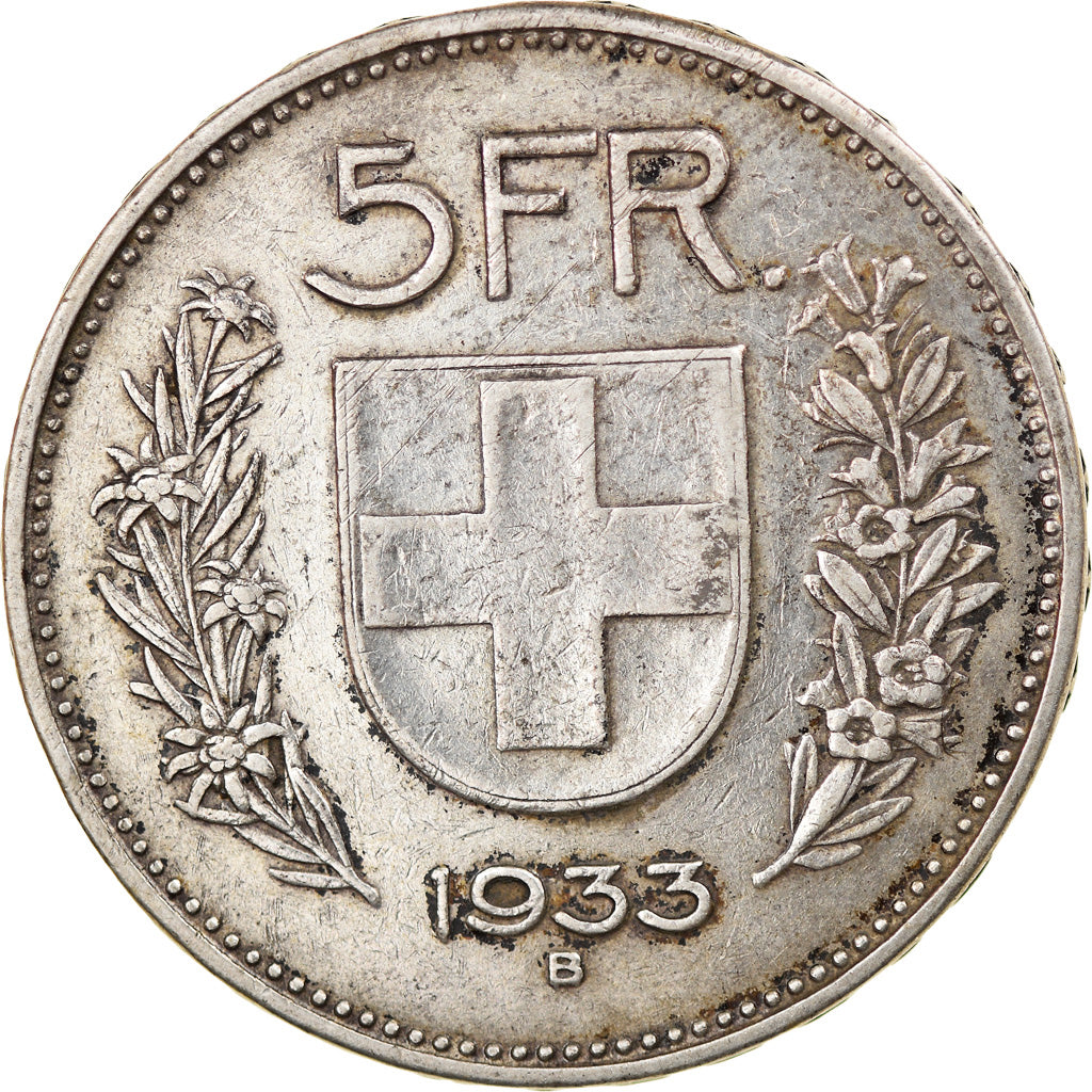 Coin, Switzerland, 5 Francs, 1933, Bern, EF(40-45), Silver, KM:40
