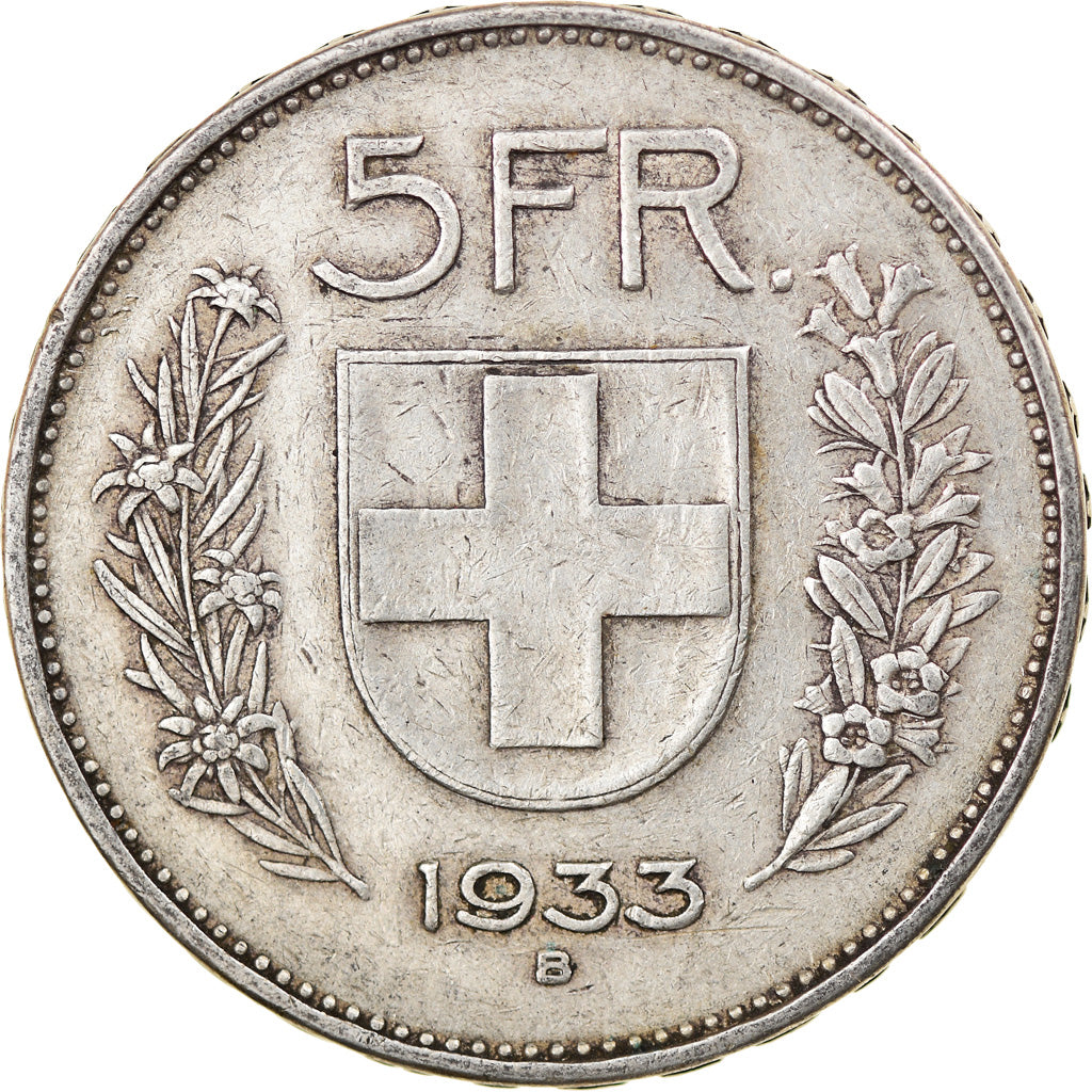 Coin, Switzerland, 5 Francs, 1933, Bern, VF(30-35), Silver, KM:40