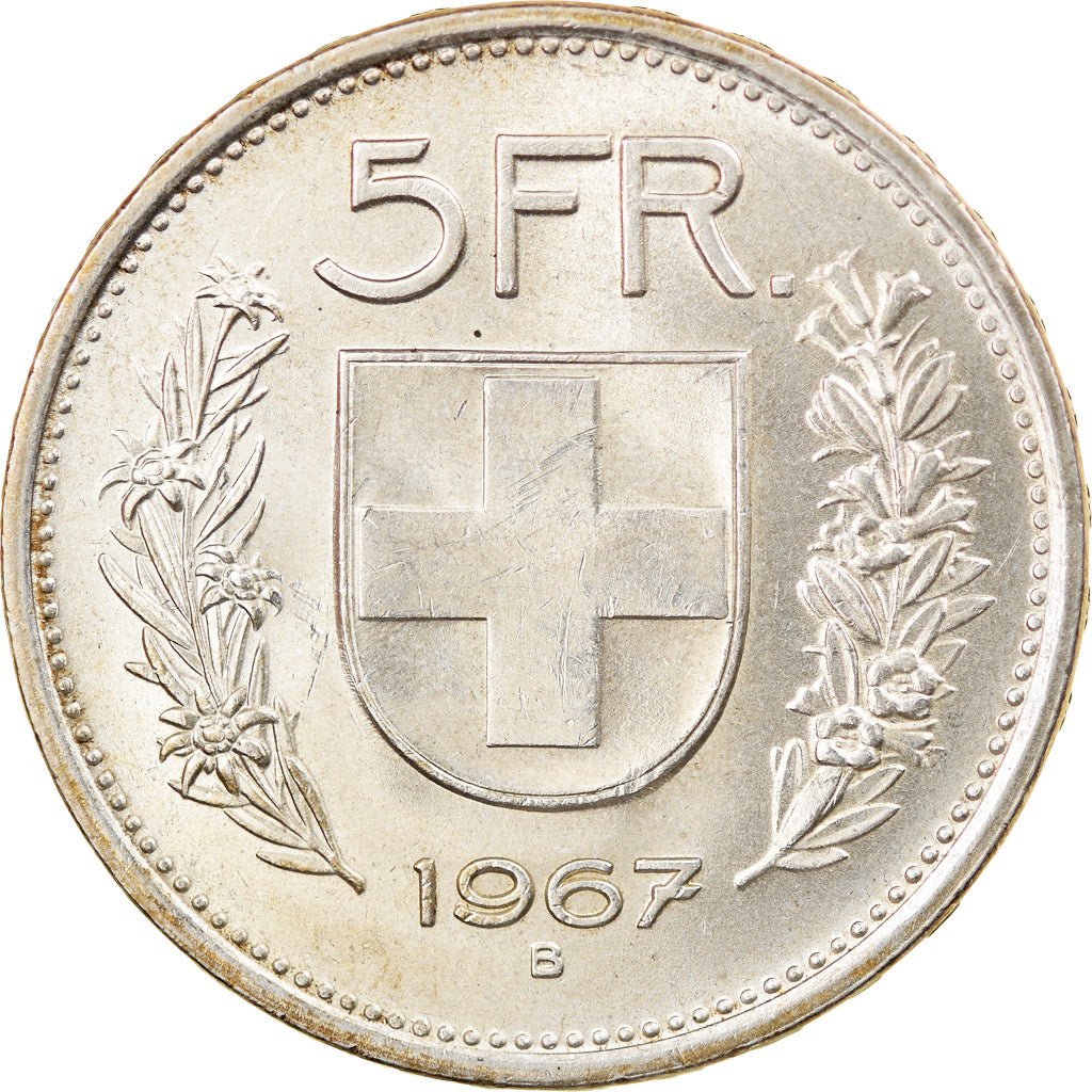 Coin, Switzerland, 5 Francs, 1967, Bern, AU(55-58), Silver, KM:40