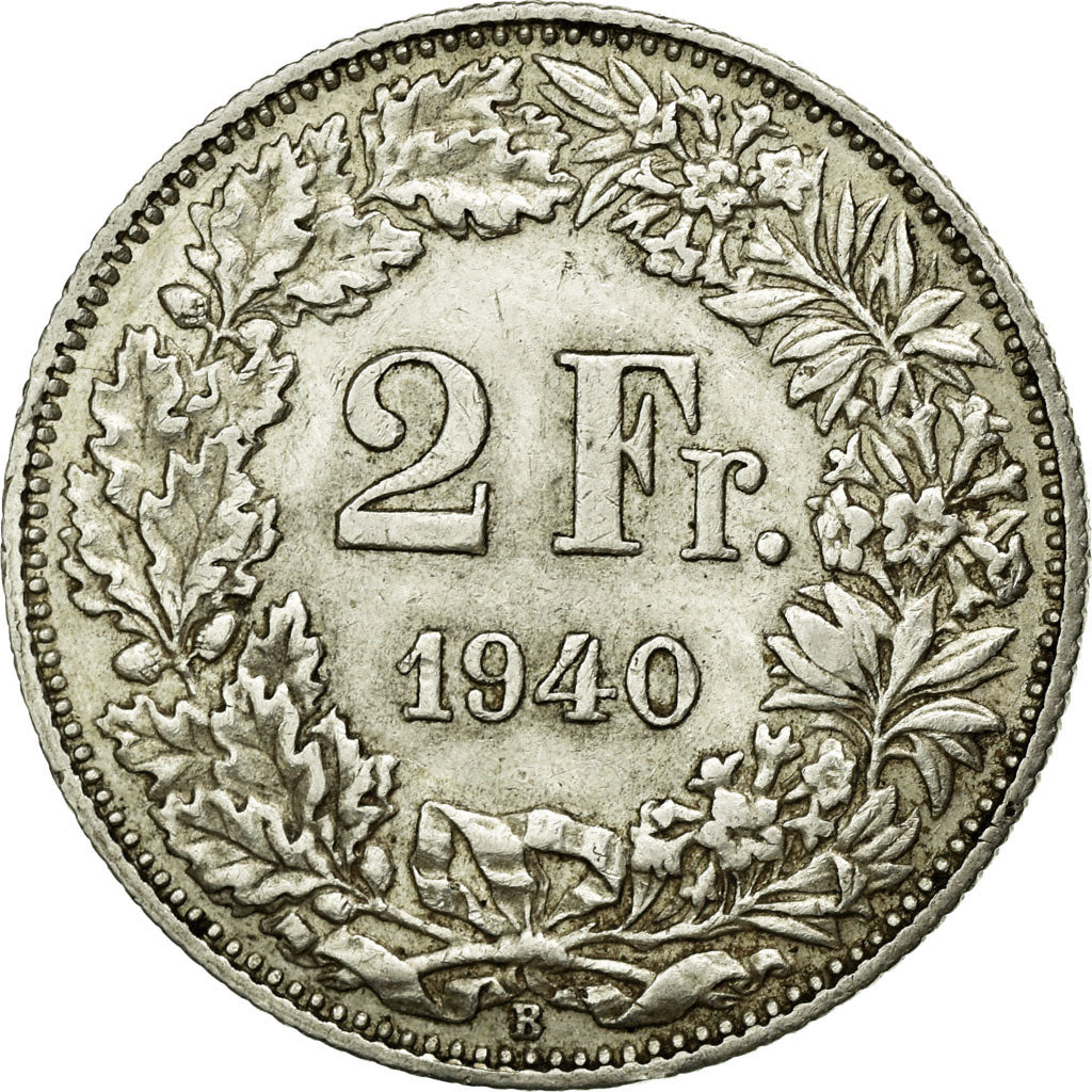 Coin, Switzerland, 2 Francs, 1940, Bern, AU(50-53), Silver, KM:21