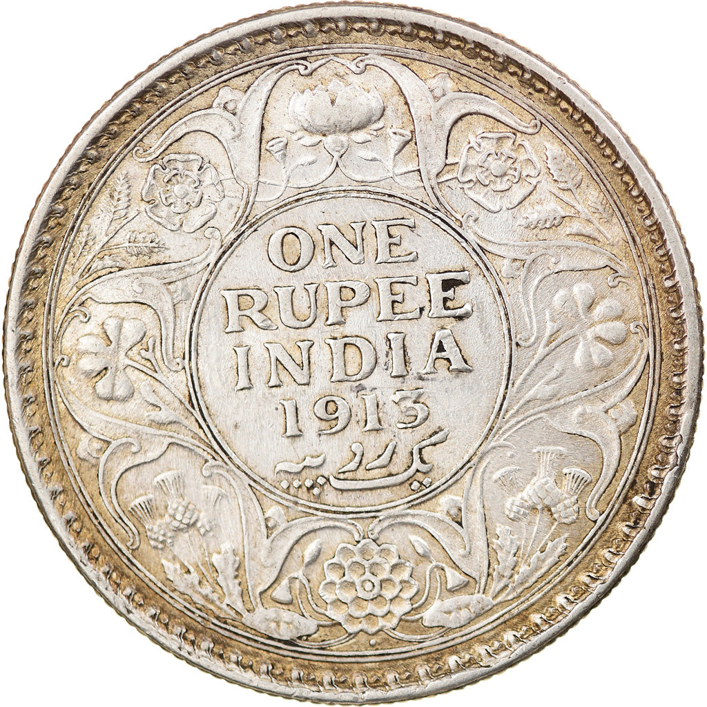 Coin, INDIA-BRITISH, George V, Rupee, 1913, EF(40-45), Silver, KM:524