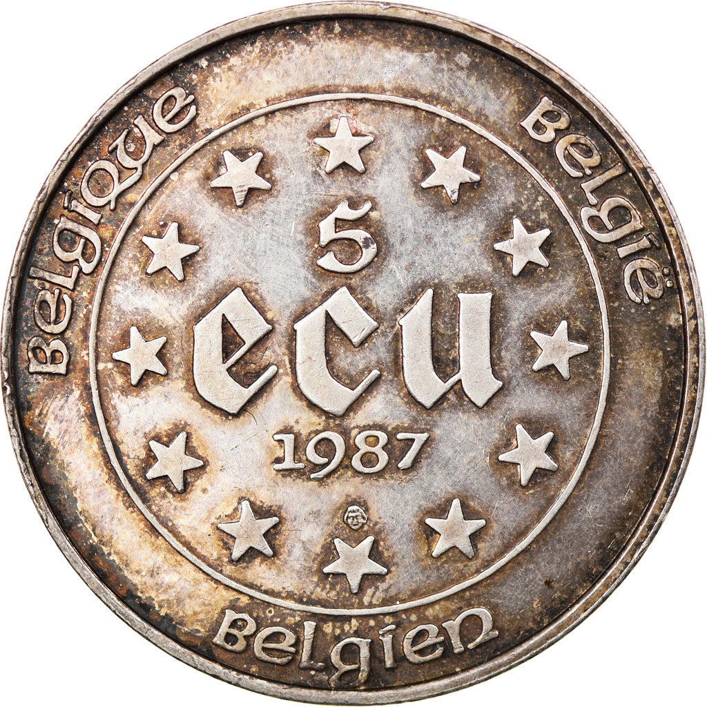 Coin, Belgium, 5 Ecu, 1987, AU(50-53), Silver, KM:166
