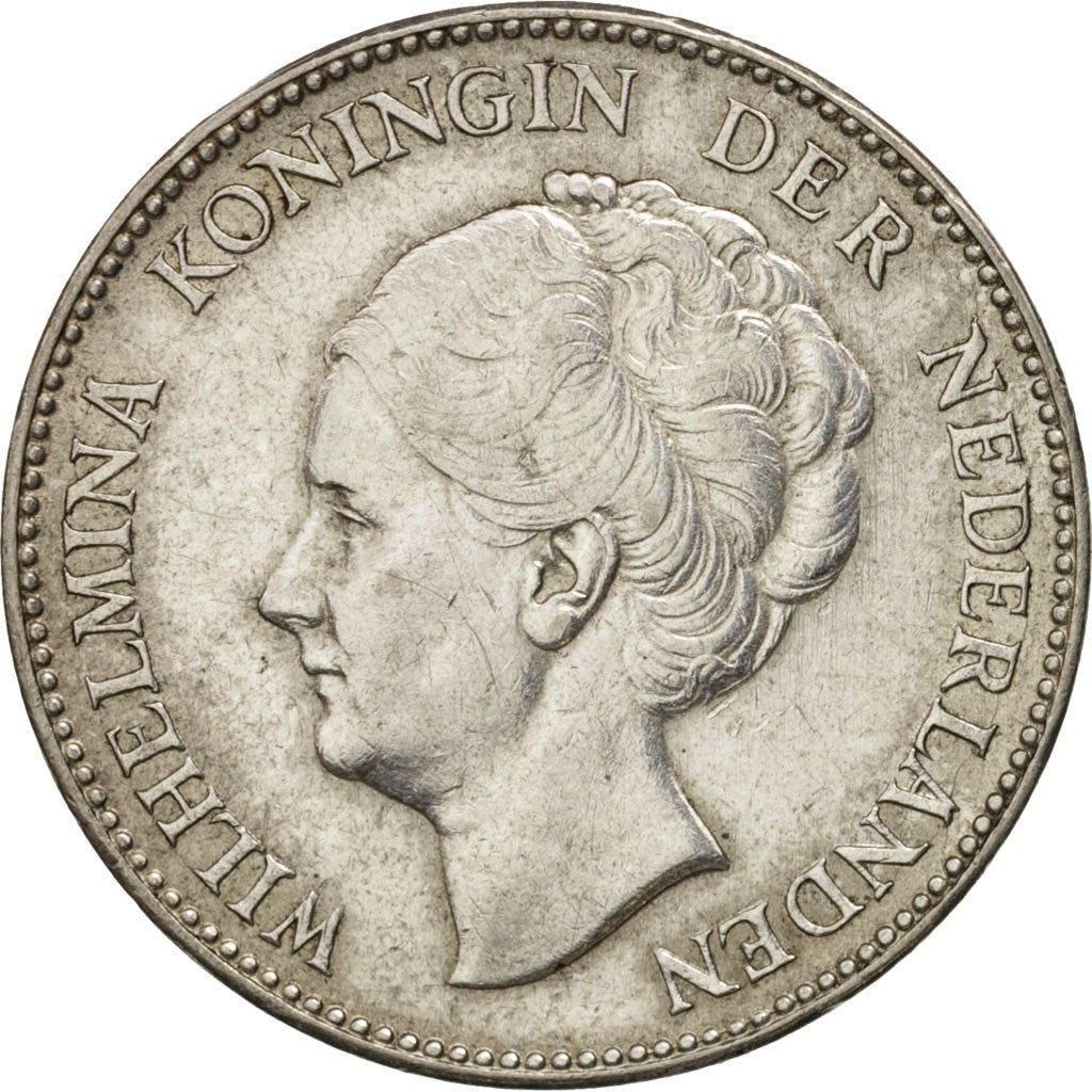 Netherlands, Wilhelmina I, Gulden, 1929, AU(50-53), Silver, KM:161.1