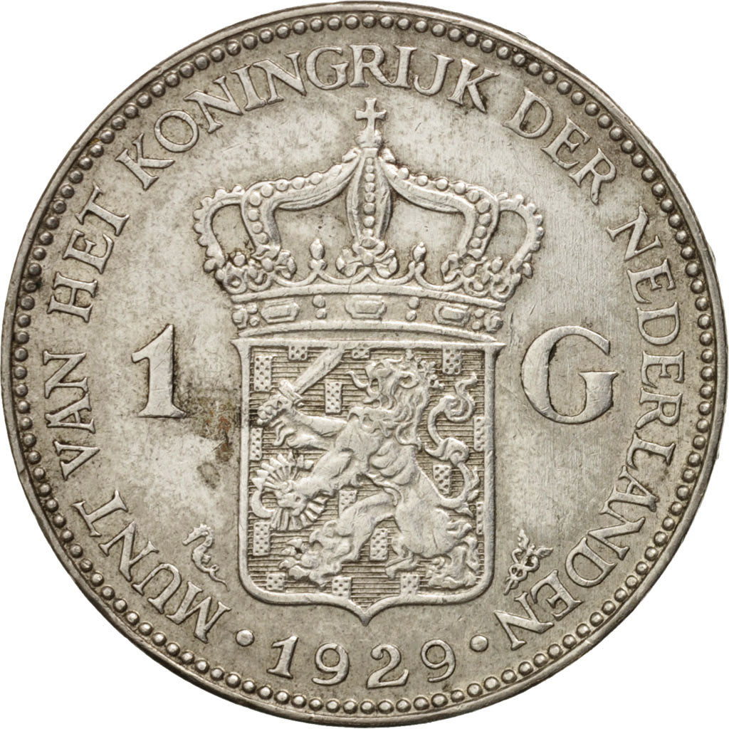 Netherlands, Wilhelmina I, Gulden, 1929, AU(50-53), Silver, KM:161.1