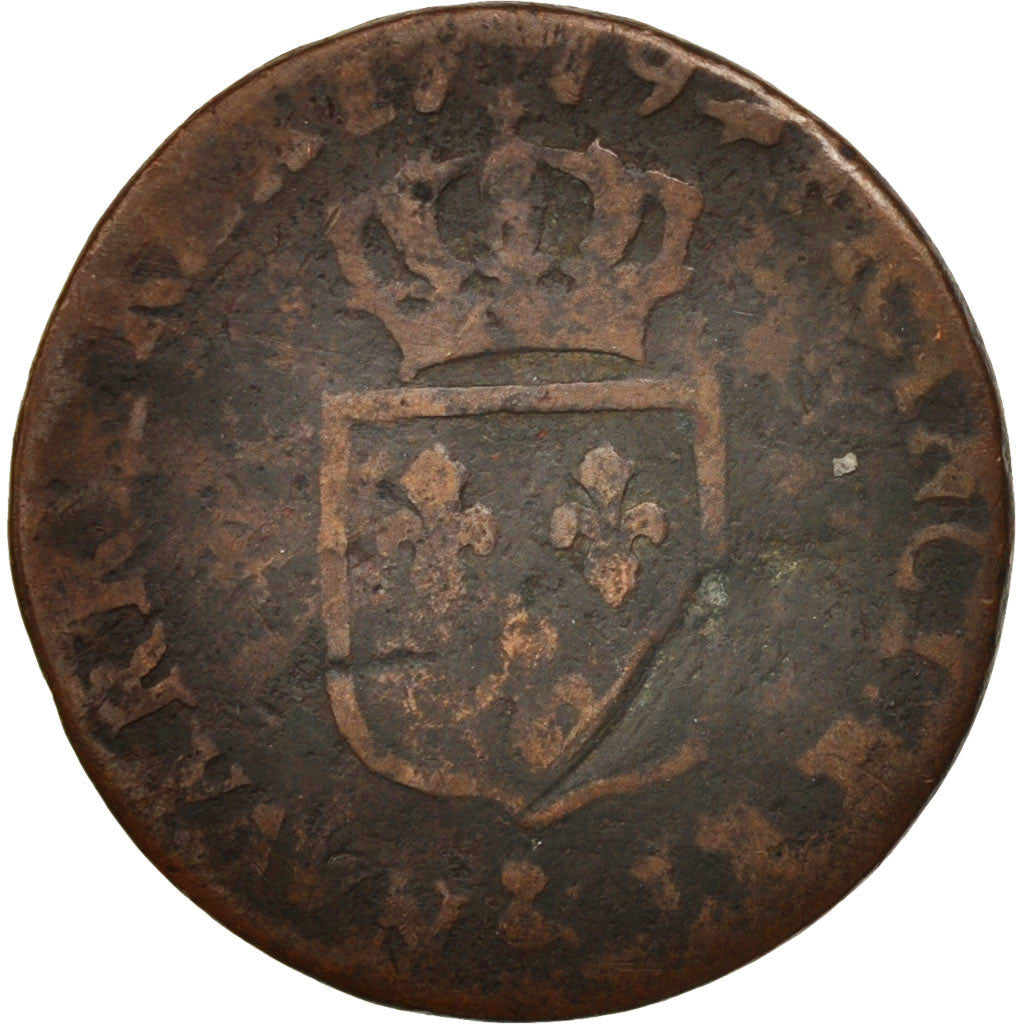 France, Louis XVI, 1/2 Sol ou 1/2 sou, 1779, Aix, B+, Cuivre, KM:586.16, Gad 349