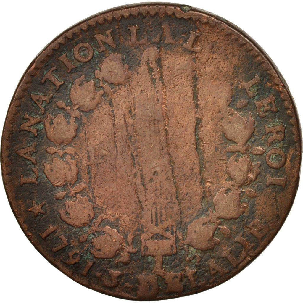 France, 12 deniers françois, 1791, Orléans, TB, Bronze, KM:600.14, Gad 15