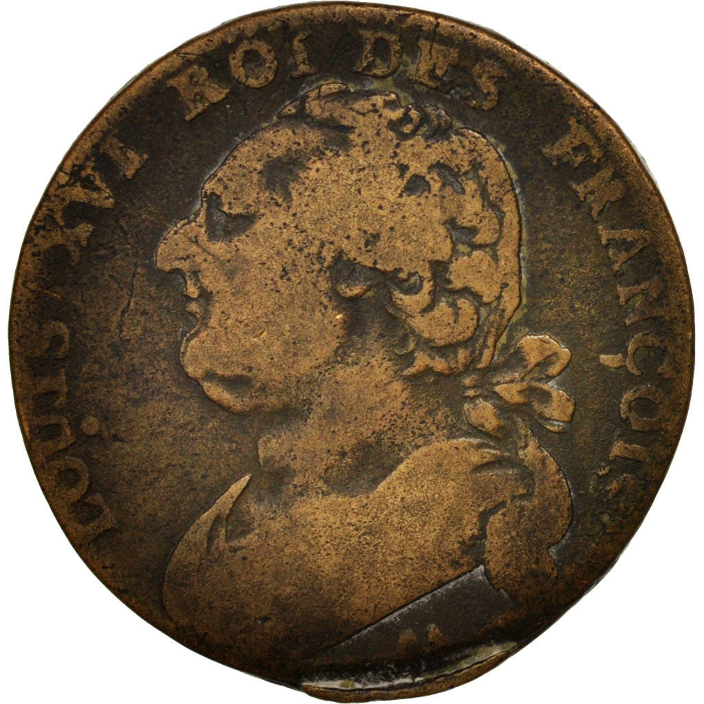 France, 12 deniers françois, 1791, Metz, VF(20-25), Bronze, KM:600.2
