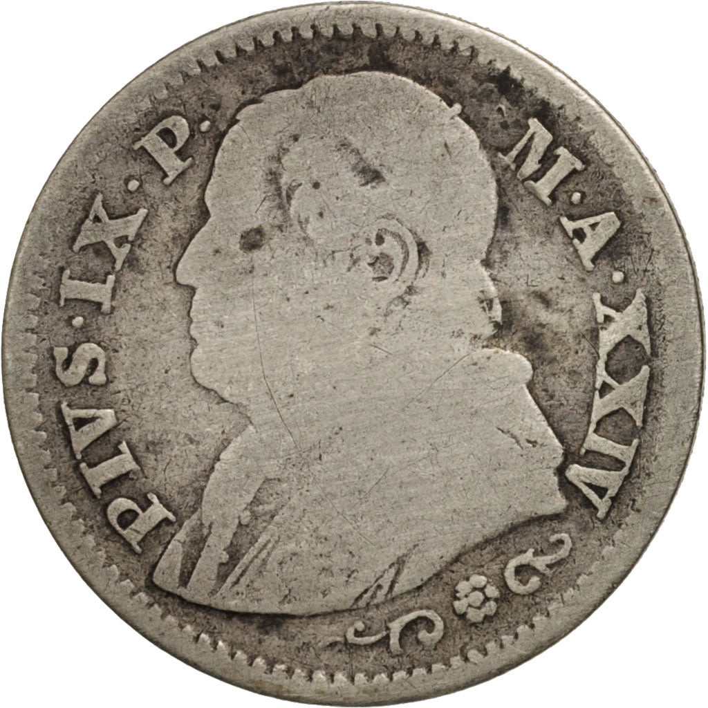 ITALIAN STATES, PAPAL STATES, Pius IX, 10 Soldi, 1869, F(12-15), KM 1386.1