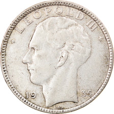 Moeda, Bélgica, Léopold III, 20 Francs, 20 Frank, 1935, VF(30-35), Prata