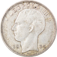 Moneta, Belgia, 20 Francs, 20 Frank, 1934, EF(40-45), Srebro, KM:105