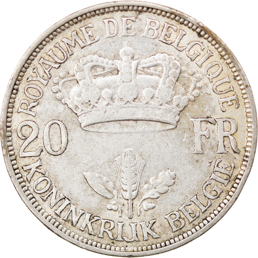 Coin, Belgium, 20 Francs, 20 Frank, 1934, EF(40-45), Silver, KM:105