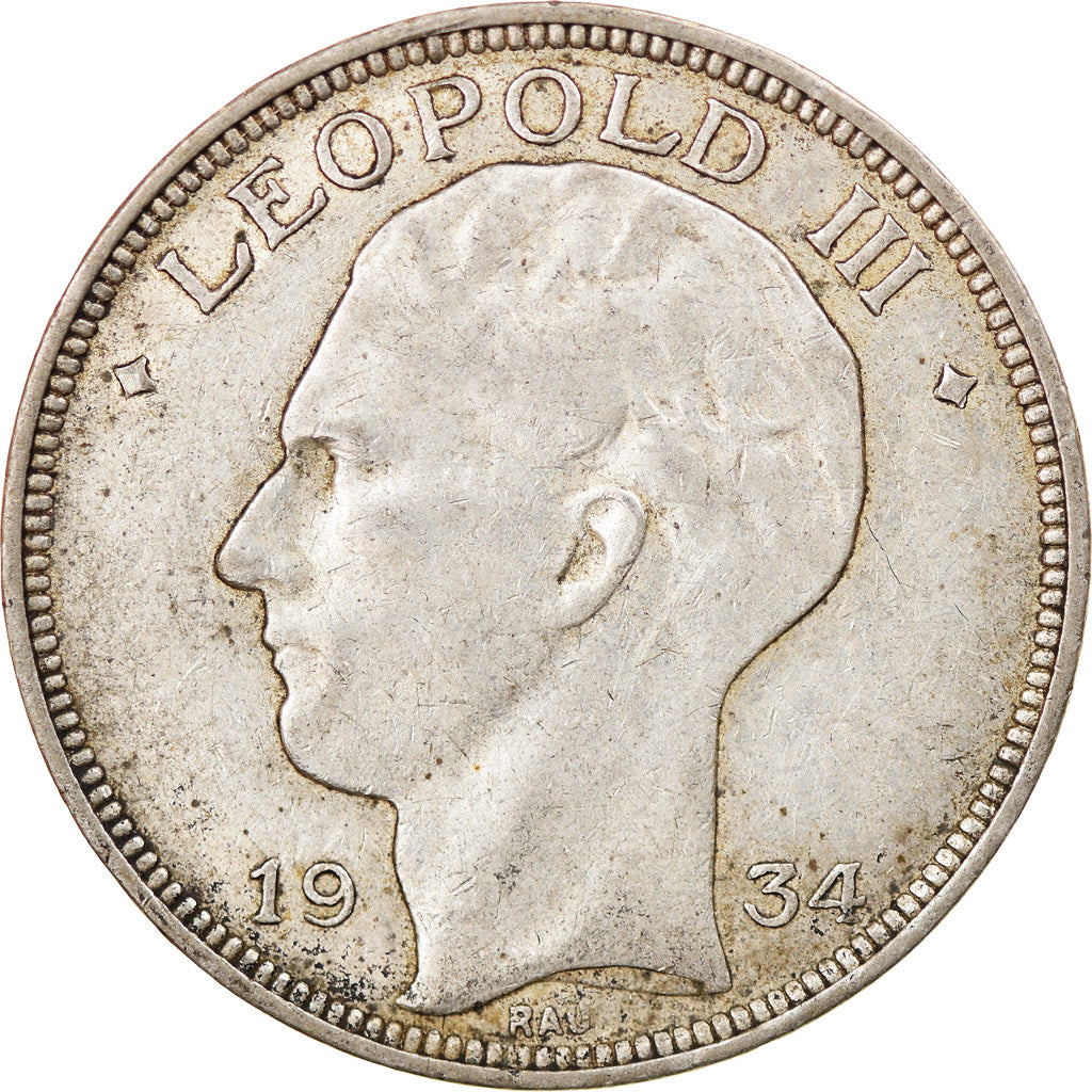 Coin, Belgium, 20 Francs, 20 Frank, 1934, EF(40-45), Silver, KM:105