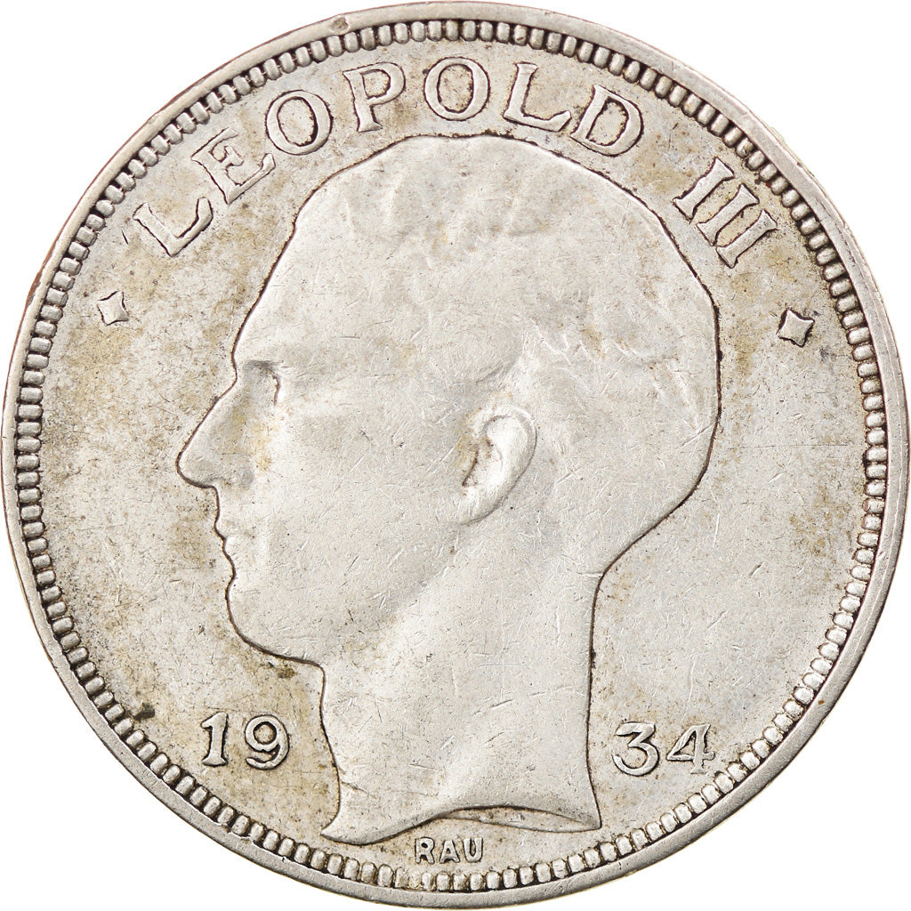 Coin, Belgium, 20 Francs, 20 Frank, 1934, EF(40-45), Silver, KM:105