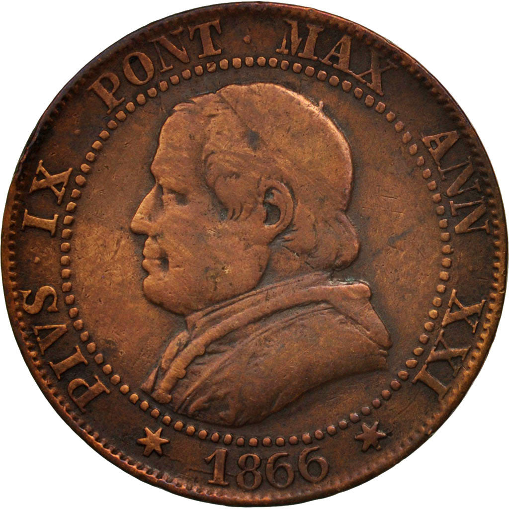 ITALIAN STATES,PAPAL STATES,Pius IX,Soldo,1866,Rome,VF(20-25),KM1372.2
