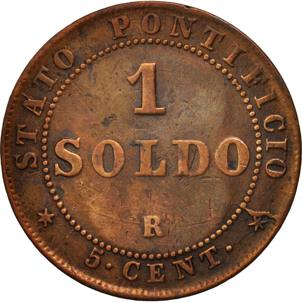 ITALIAN STATES,PAPAL STATES,Pius IX,Soldo,1866,Rome,VF(20-25),KM1372.2