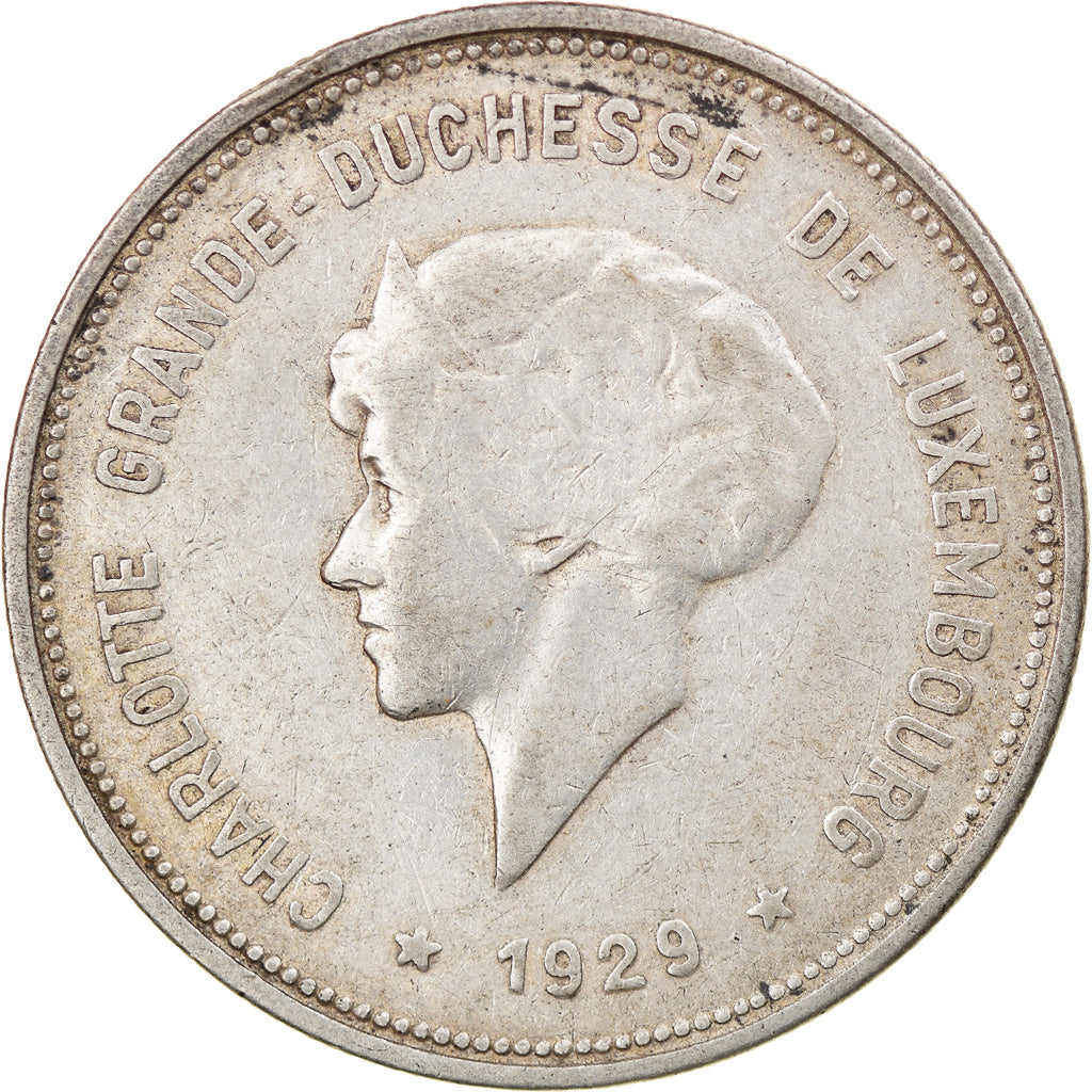 Coin, Luxembourg, Charlotte, 5 Francs, 1929, EF(40-45), Silver, KM:38