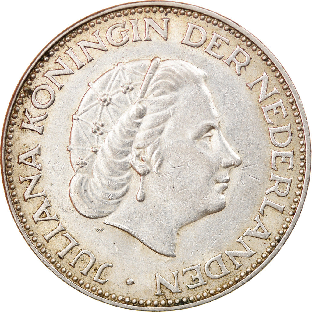 Coin, Netherlands, Juliana, 2-1/2 Gulden, 1959, AU(50-53), Silver, KM:185