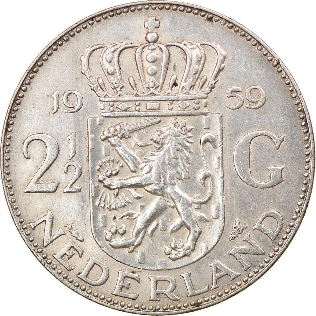 Moneta, Paesi Bassi, Juliana, 2-1/2 Gulden, 1959, BB+, Argento, KM:185