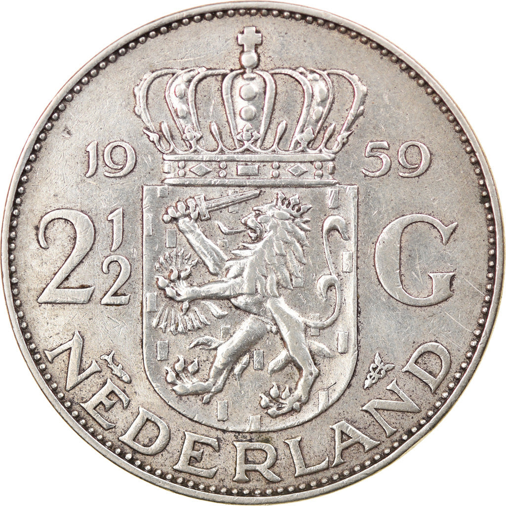 Münze, Niederlande, Juliana, 2-1/2 Gulden, 1959, SS+, Silber, KM:185