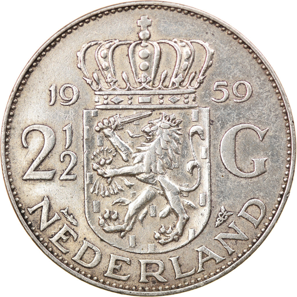 Moneta, Paesi Bassi, Juliana, 2-1/2 Gulden, 1959, BB, Argento, KM:185