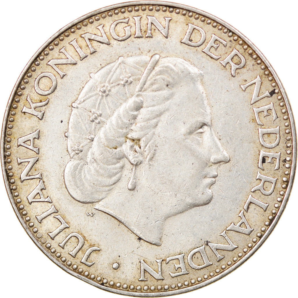 Coin, Netherlands, Juliana, 2-1/2 Gulden, 1959, EF(40-45), Silver, KM:185