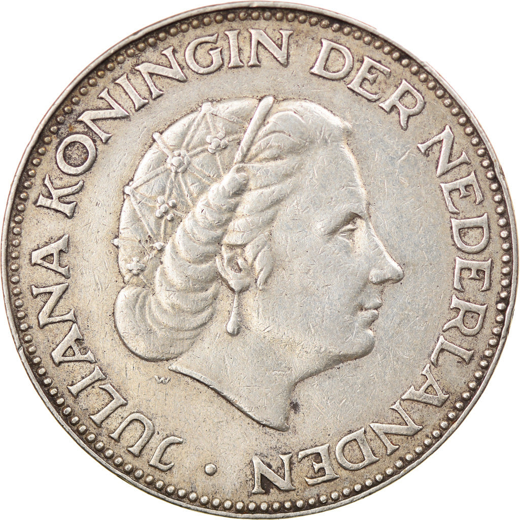 Coin, Netherlands, Juliana, 2-1/2 Gulden, 1959, EF(40-45), Silver, KM:185