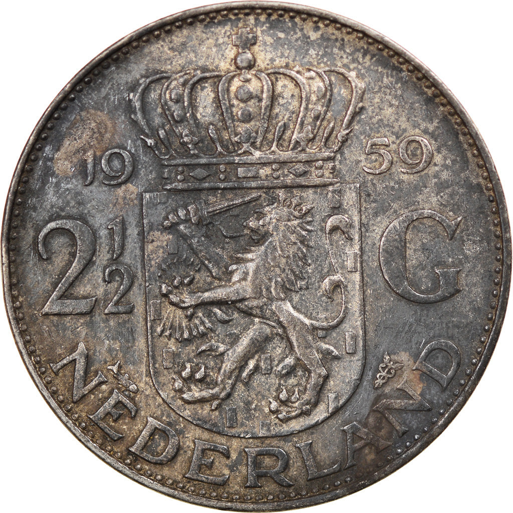 Monnaie, Pays-Bas, Juliana, 2-1/2 Gulden, 1959, TB+, Argent, KM:185