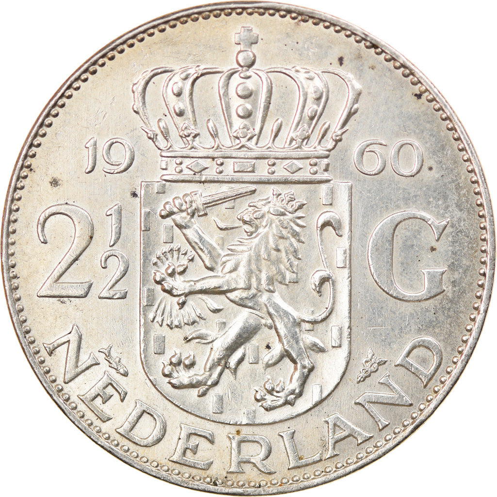 Moneta, Paesi Bassi, Juliana, 2-1/2 Gulden, 1960, BB+, Argento, KM:185